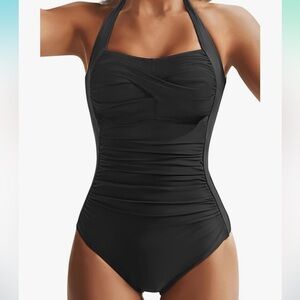 NWOT Women's Standard Twist Front Swimsuit black XL - 16 halter neck swimwear